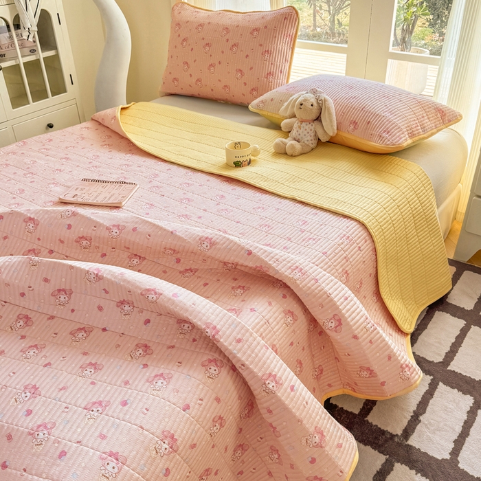 91家纺网 家纺一手货源 找家纺 晓时候 2026新款双层纱印花单床盖床盖单件单品床盖 甜心女孩