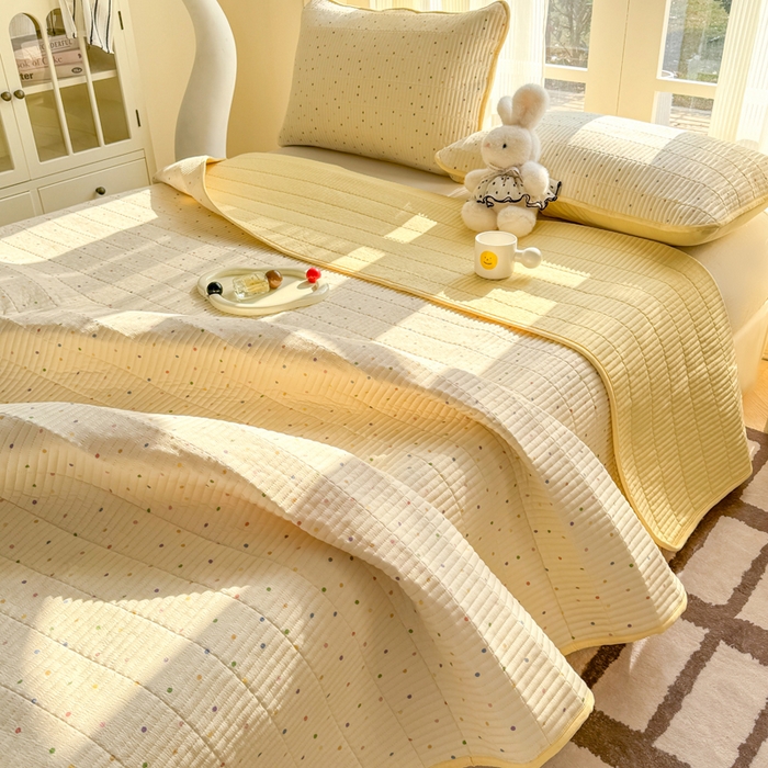 91家纺网 家纺一手货源 找家纺 晓时候 2026新款双层纱印花单床盖床盖单件单品床盖 多彩波点