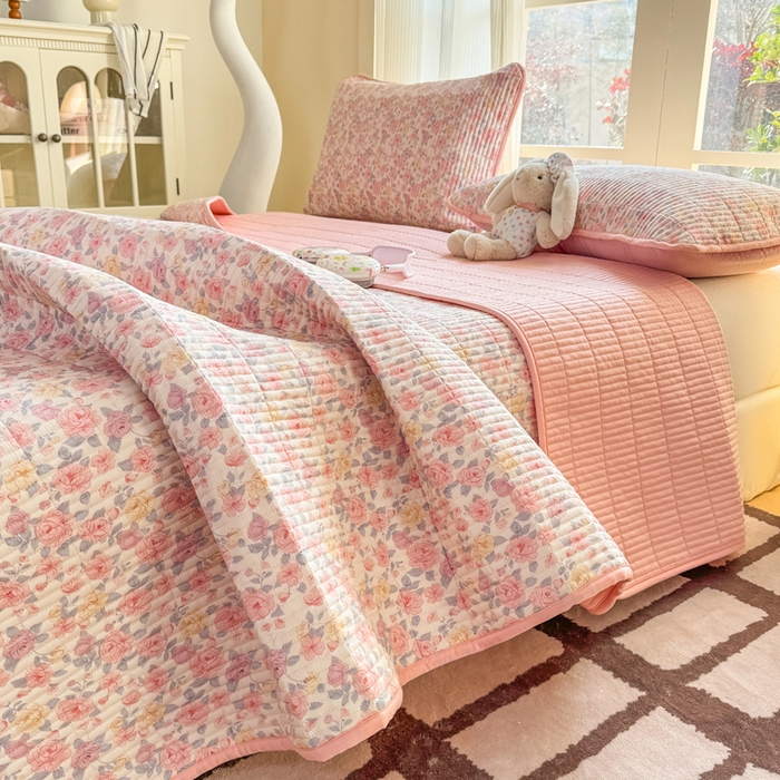 91家纺网 家纺一手货源 找家纺 晓时候 2026新款双层纱印花单床盖床盖单件单品床盖 繁花