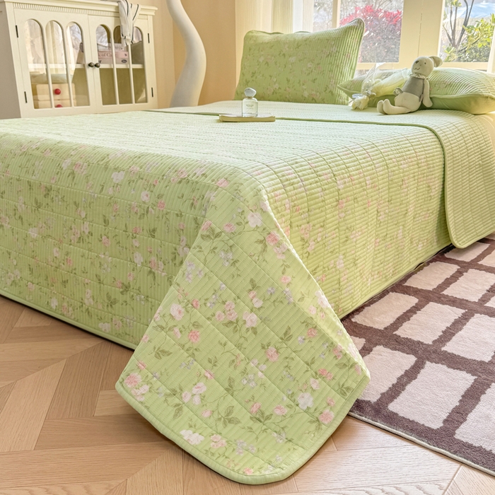 91家纺网 家纺一手货源 找家纺 晓时候 2026新款双层纱印花单床盖床盖单件单品床盖 芊芊花语