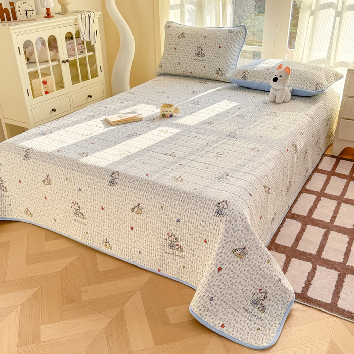 91家纺网 家纺一手货源 找家纺 晓时候 2026新款双层纱印花单床盖床盖单件单品床盖 璀璨小狗