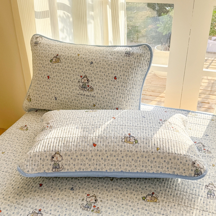 91家纺网 家纺一手货源 找家纺 晓时候 2026新款双层纱印花单床盖床盖单件单品床盖 璀璨小狗