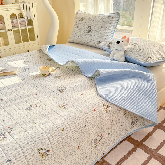 91家纺网 家纺一手货源 找家纺 晓时候 2026新款双层纱印花单床盖床盖单件单品床盖 璀璨小狗