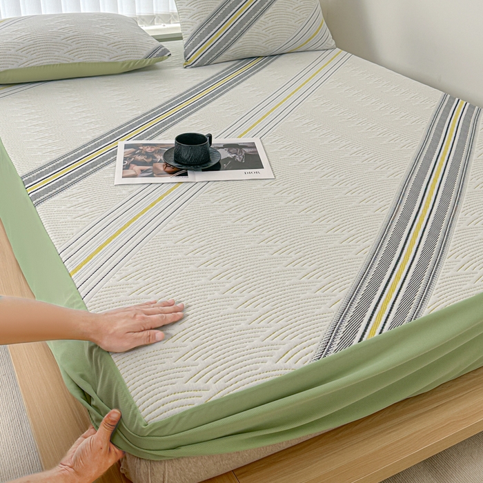 91家纺网 家纺一手货源 找家纺 柏薇 2026新款A类三层纱夹棉床笠 三层纱床笠-春竹