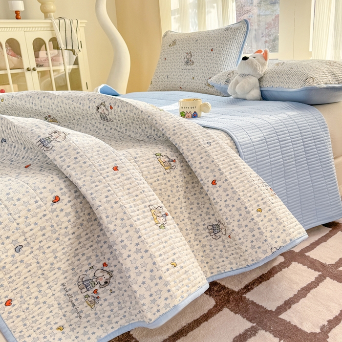 91家纺网 家纺一手货源 找家纺 晓时候 2026新款双层纱印花单床盖床盖单件单品床盖 璀璨小狗