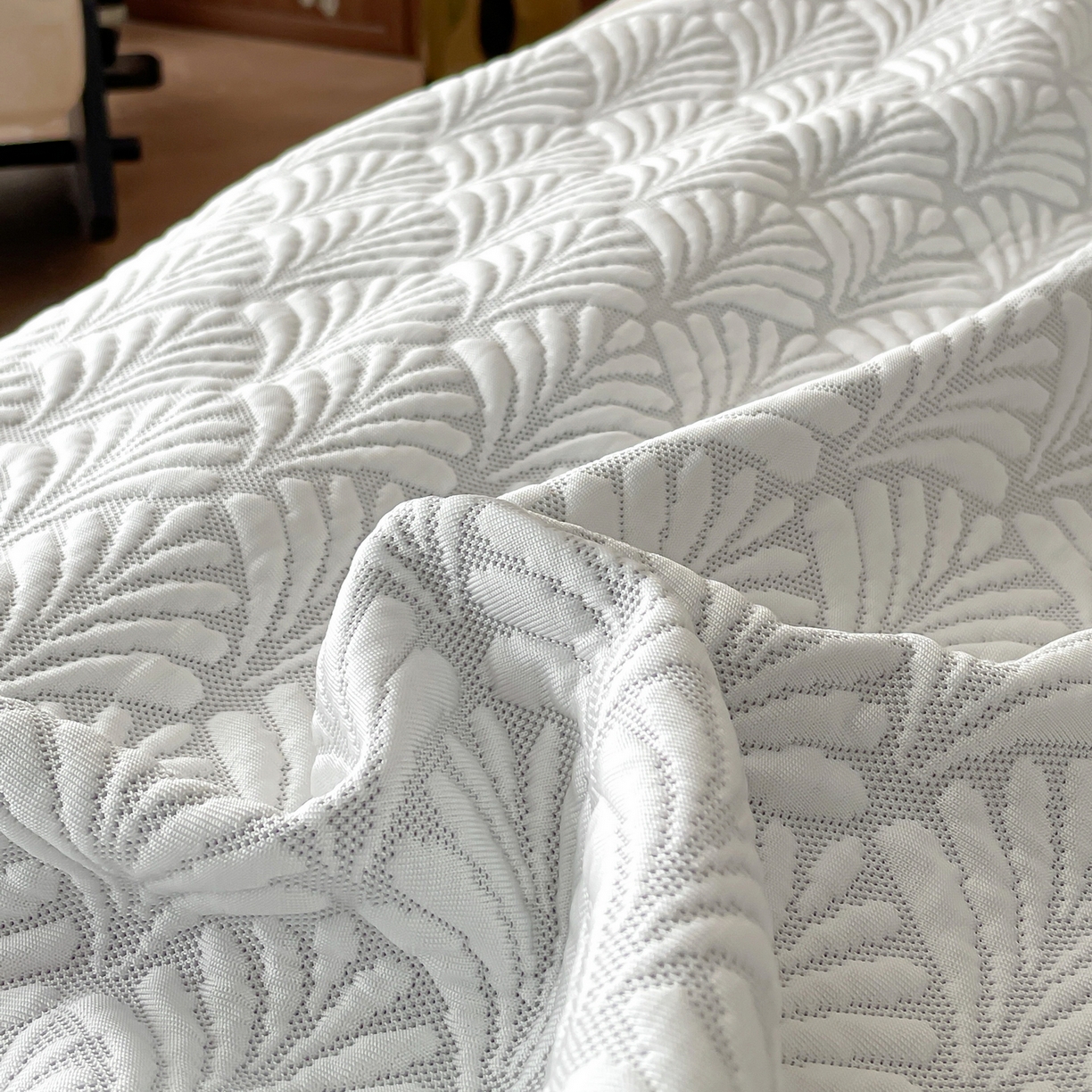 91家纺网 家纺一手货源 找家纺 （总）羚羊语家纺 2026新款PE提花凉泡泡席床笠款460克冰萃席凉豆豆夏季几何轻奢凉感软席子三件套【配包装】