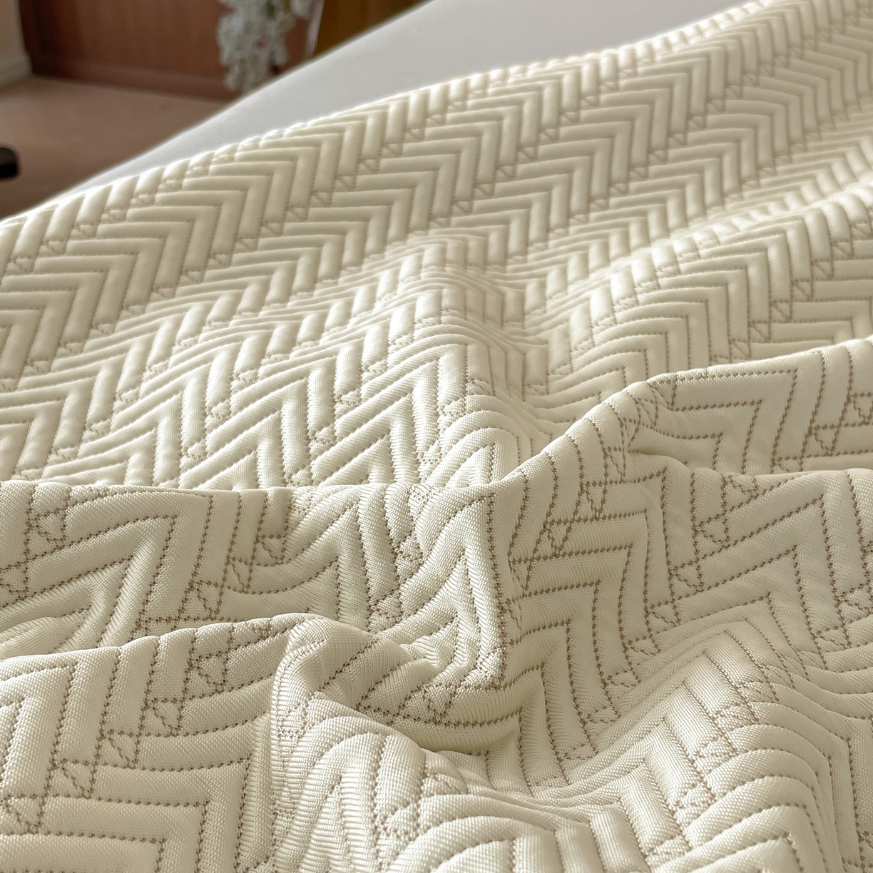 91家纺网 家纺一手货源 找家纺 羚羊语家纺 2026新款PE提花凉泡泡席床笠款460克冰萃席凉豆豆夏季几何轻奢凉感软席子三件套【配包装】 冰萃席-菱序