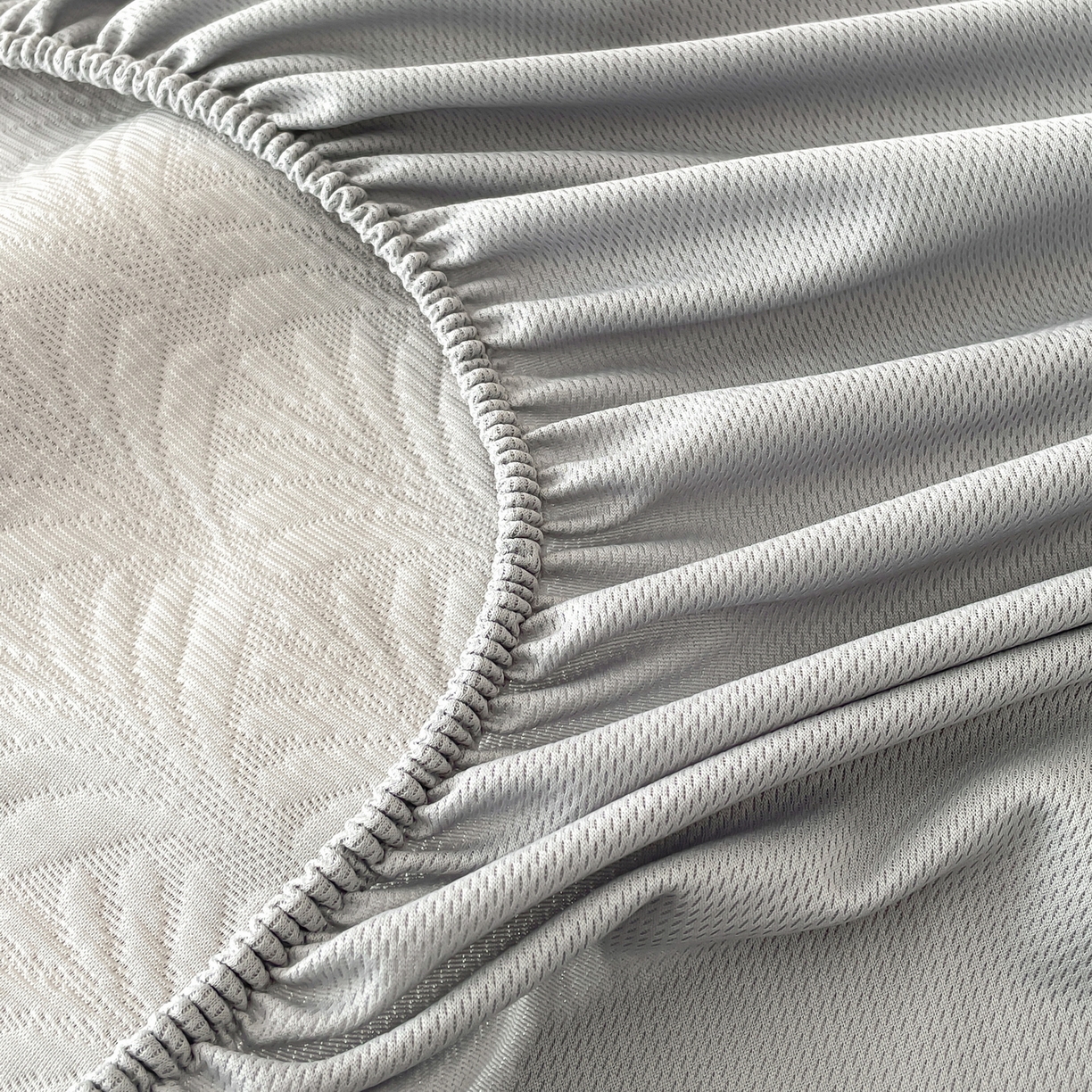 91家纺网 家纺一手货源 找家纺 （总）羚羊语家纺 2026新款PE提花凉泡泡席床笠款460克冰萃席凉豆豆夏季几何轻奢凉感软席子三件套【配包装】