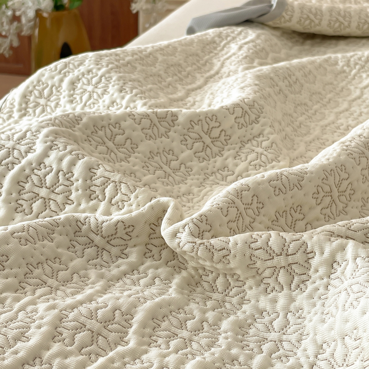 91家纺网 家纺一手货源 找家纺 羚羊语家纺 2026新款PE提花凉泡泡席床笠款460克冰萃席凉豆豆夏季几何轻奢凉感软席子三件套【配包装】 冰萃席-冰格