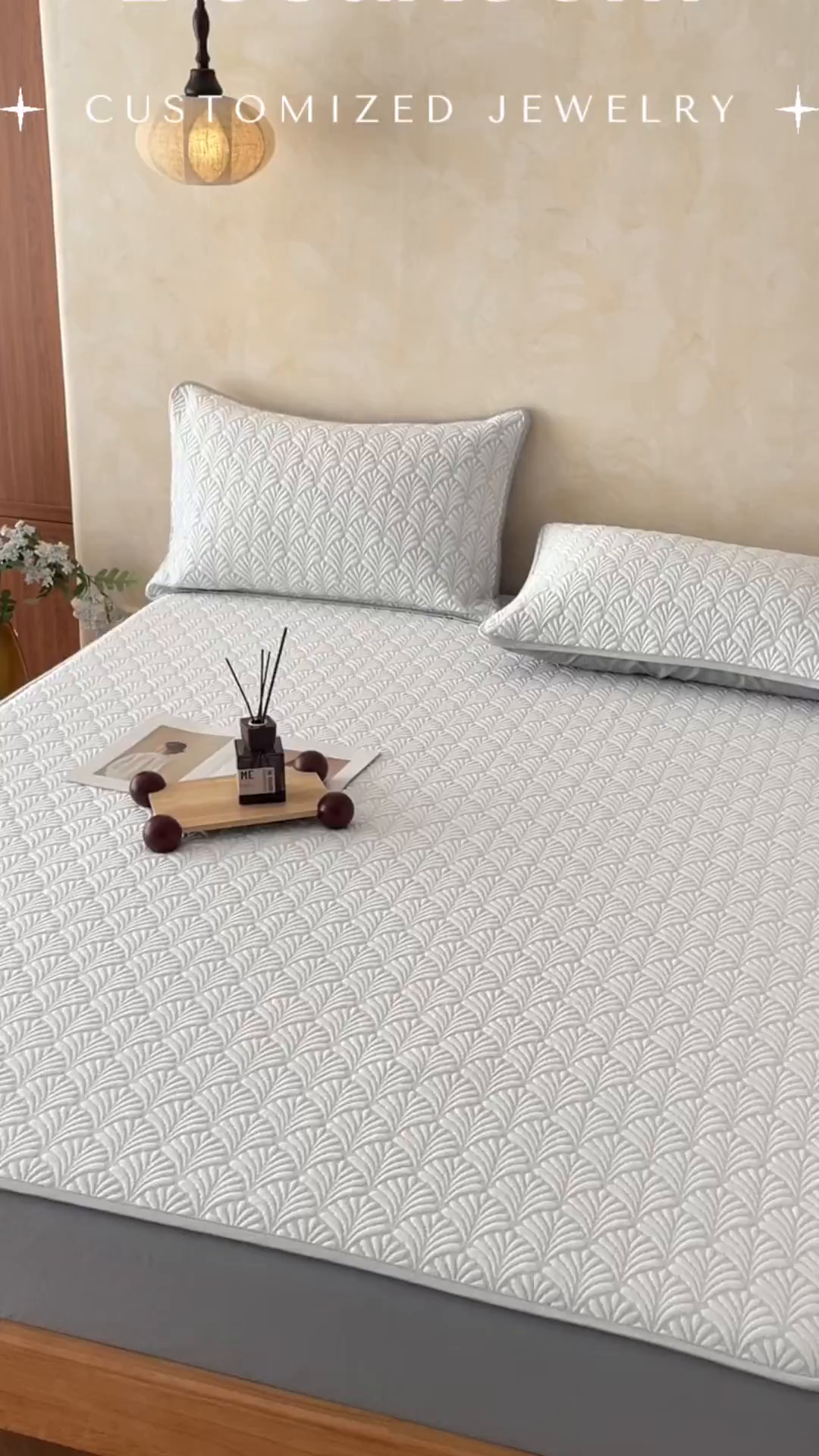 91家纺网 家纺一手货源 找家纺 羚羊语家纺 2026新款PE提花凉泡泡席床笠款460克冰萃席凉豆豆夏季几何轻奢凉感软席子三件套【配包装】 冰萃席-贝界