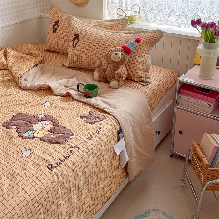 91家纺网 家纺一手货源 找家纺 暖生活 2026新款工艺款全棉水洗棉夏被四件套夏凉被空调被 萌宝星星