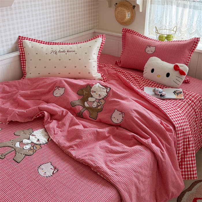 91家纺网 家纺一手货源 找家纺 暖生活 2026新款工艺款全棉水洗棉夏被四件套夏凉被空调被 木马小咪