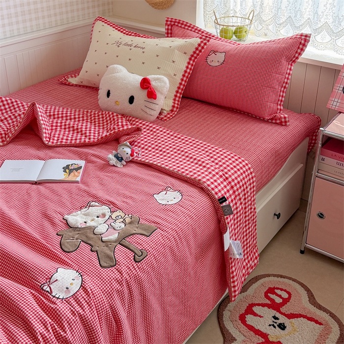 91家纺网 家纺一手货源 找家纺 暖生活 2026新款工艺款全棉水洗棉夏被四件套夏凉被空调被 木马小咪