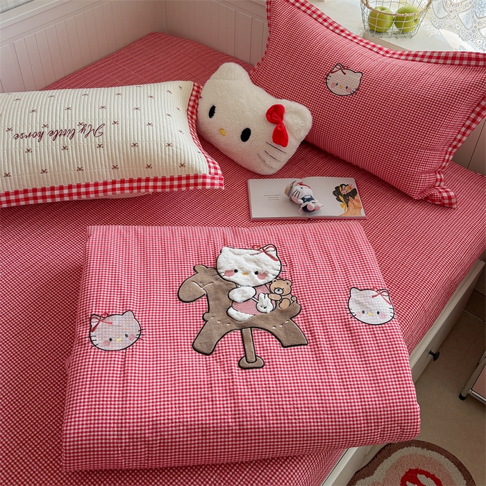 91家纺网 家纺一手货源 找家纺 暖生活 2026新款工艺款全棉水洗棉夏被四件套夏凉被空调被 木马小咪