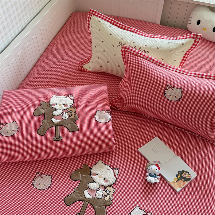 91家纺网 家纺一手货源 找家纺 暖生活 2026新款工艺款全棉水洗棉夏被四件套夏凉被空调被 木马小咪