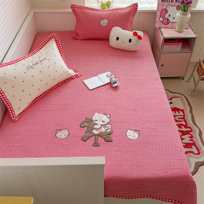 91家纺网 家纺一手货源 找家纺 暖生活 2026新款工艺款全棉水洗棉夏被四件套夏凉被空调被 木马小咪