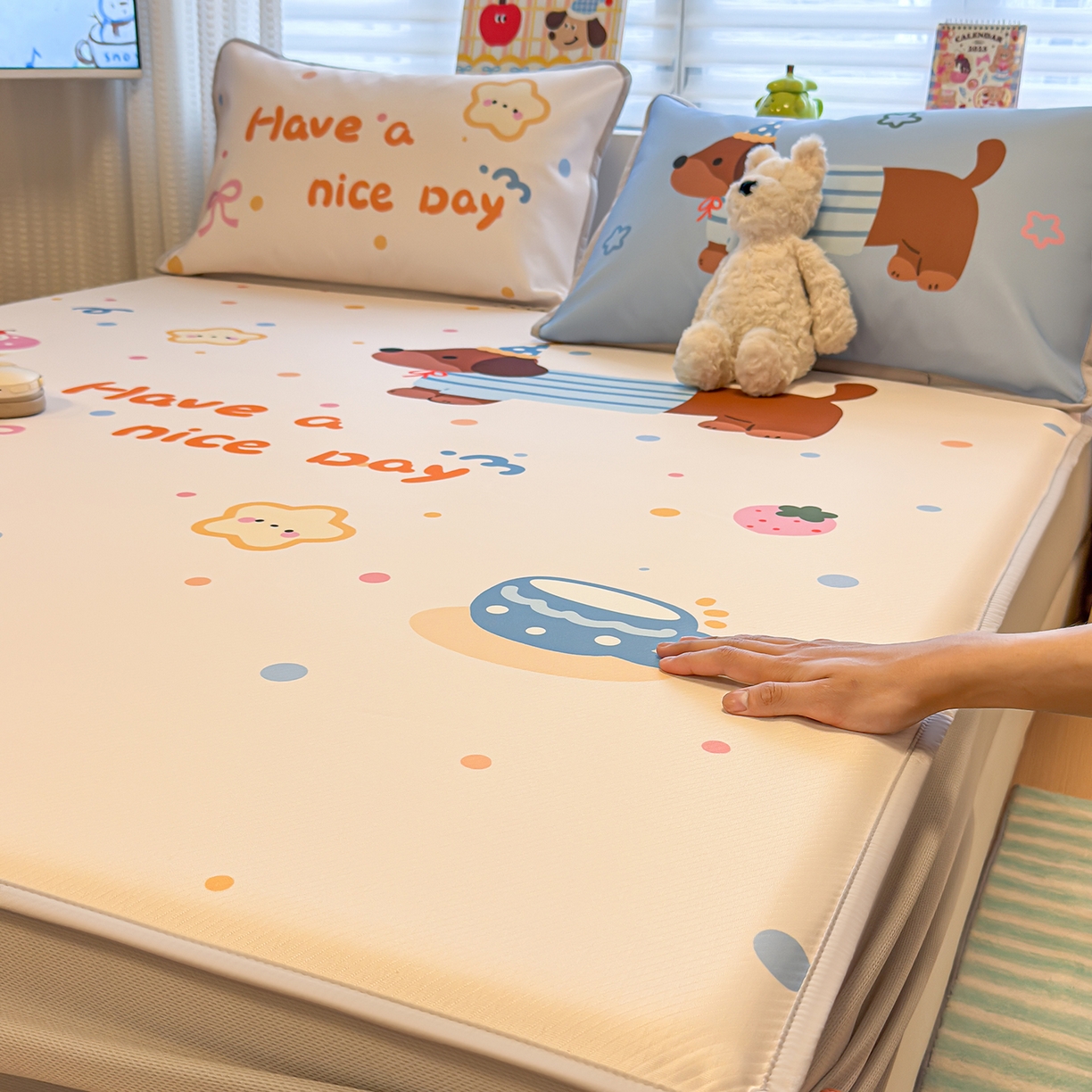 91家纺网 家纺一手货源 找家纺 （总）懒猫家纺 2026新款大版卡通凉感冰丝床笠款凉席席子