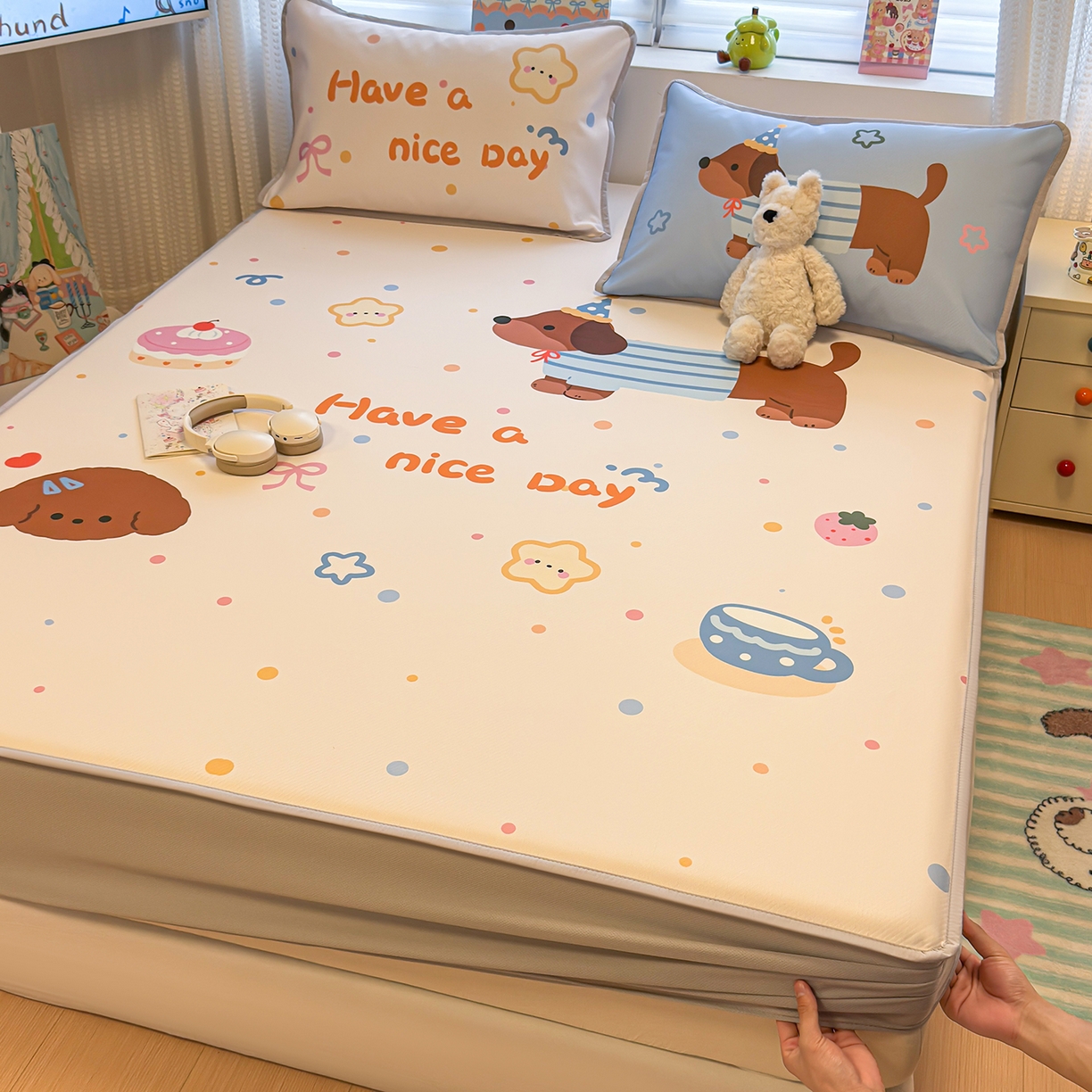 91家纺网 家纺一手货源 找家纺 懒猫 2022新款800D提花冰丝床席款凉席 棋盘格-咖