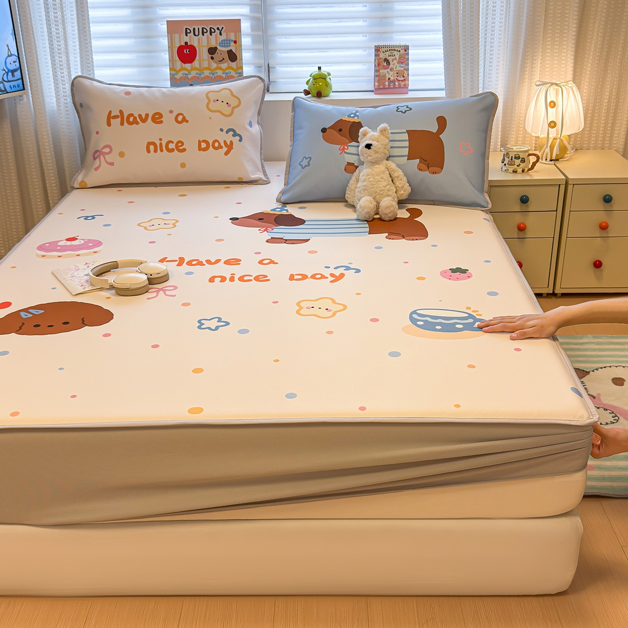 91家纺网 家纺一手货源 找家纺 （总）懒猫家纺 2026新款大版卡通凉感冰丝床笠款凉席席子