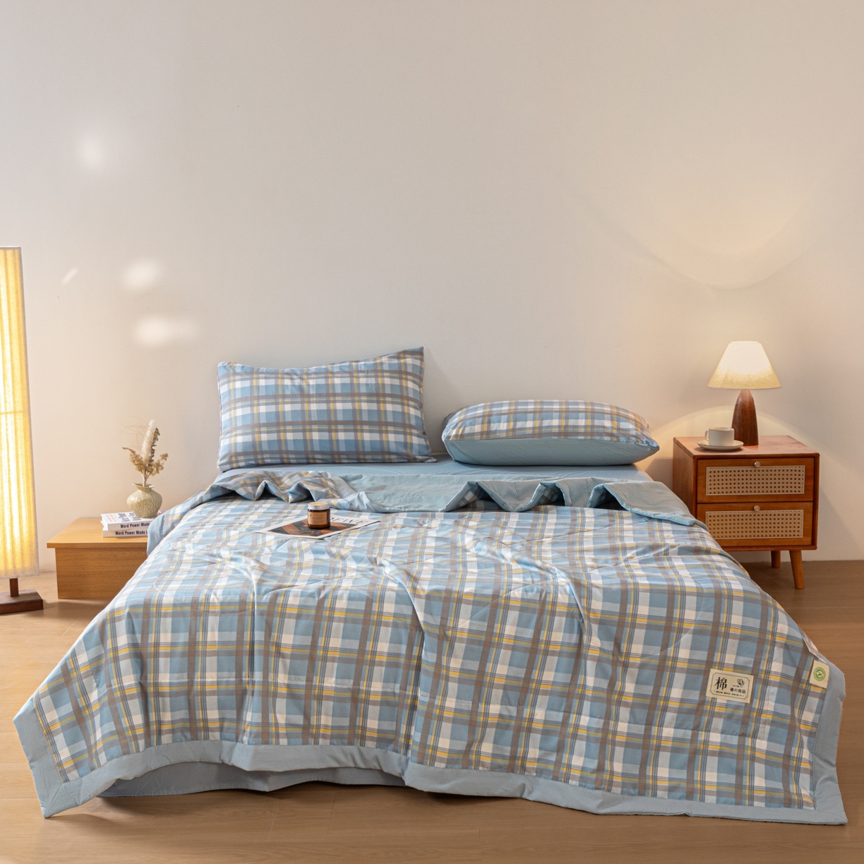 91家纺网 家纺一手货源 找家纺 寐眠 2026新款A类水洗棉棉花夏凉空调被 浅蓝芝士