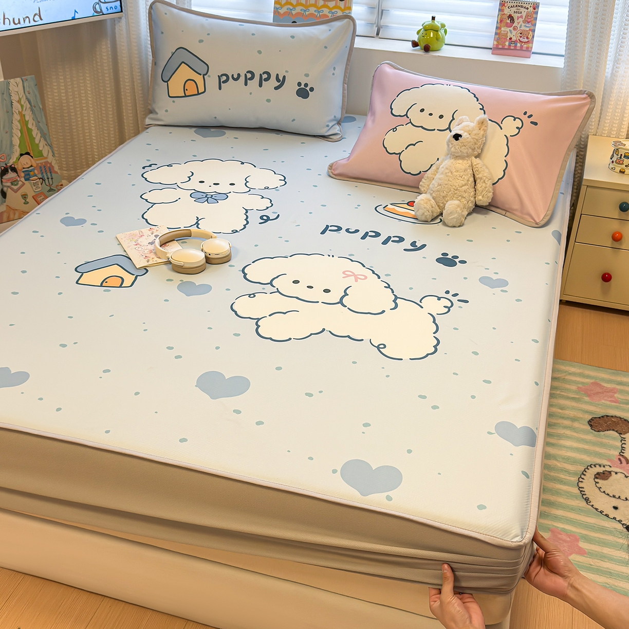 91家纺网 家纺一手货源 找家纺 （总）懒猫家纺 2026新款大版卡通凉感冰丝床笠款凉席席子