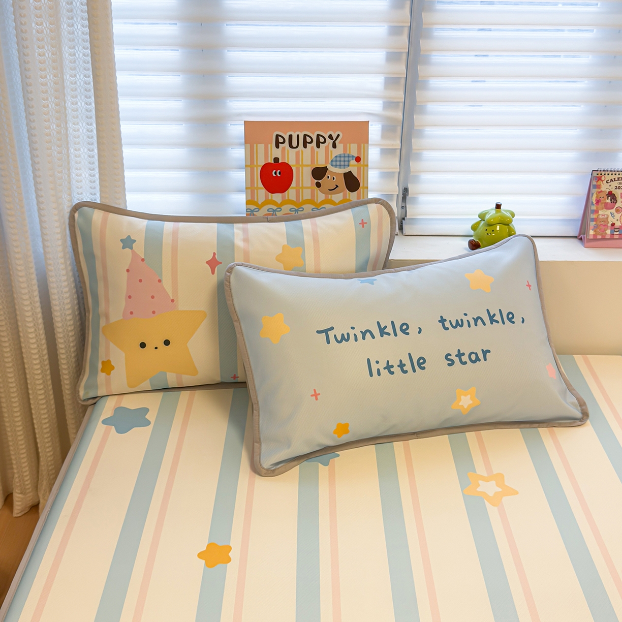 91家纺网 家纺一手货源 找家纺 懒猫家纺 2026新款大版卡通凉感冰丝床笠款凉席席子 床笠席-甜梦星愿