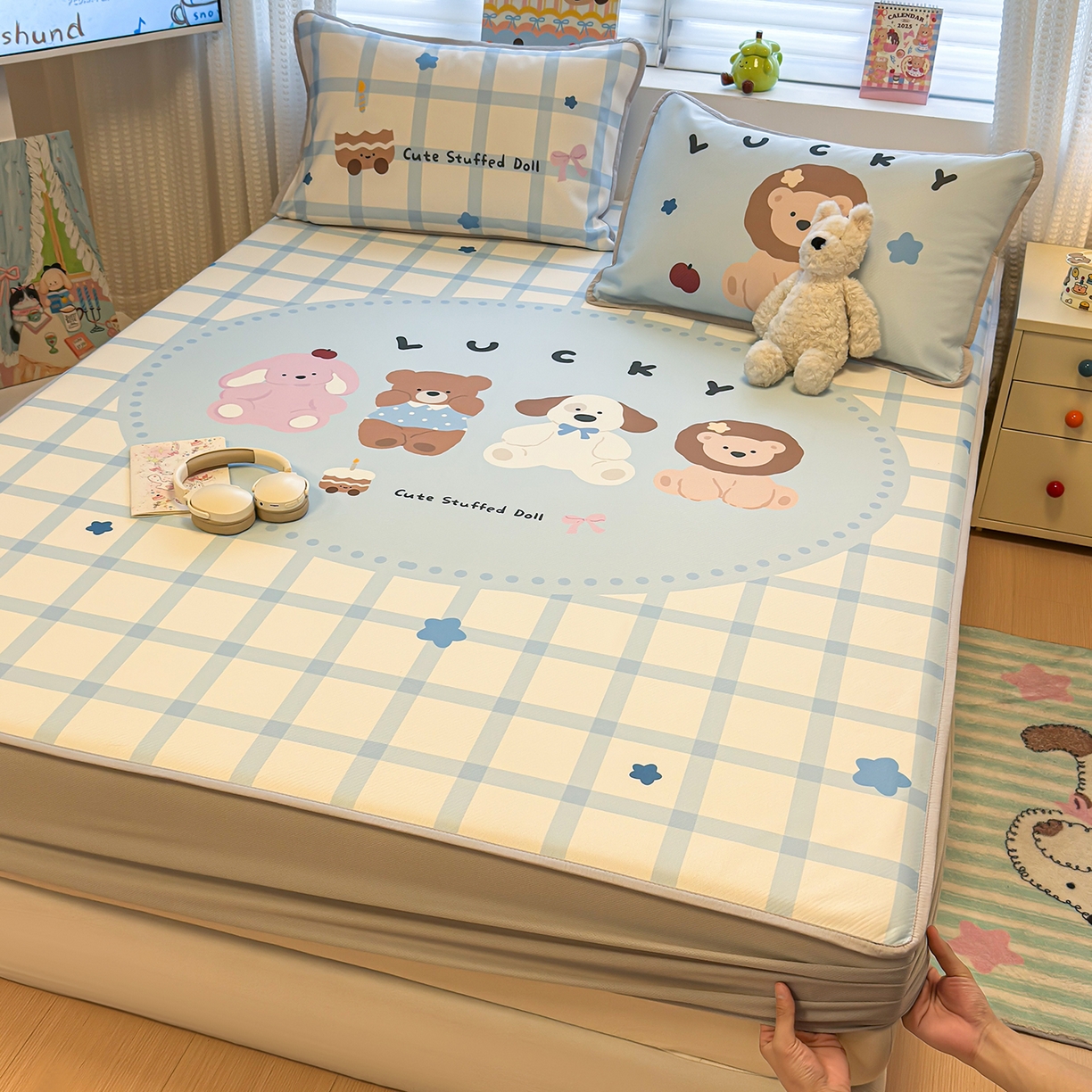 91家纺网 家纺一手货源 找家纺 （总）懒猫家纺 2026新款大版卡通凉感冰丝床笠款凉席席子