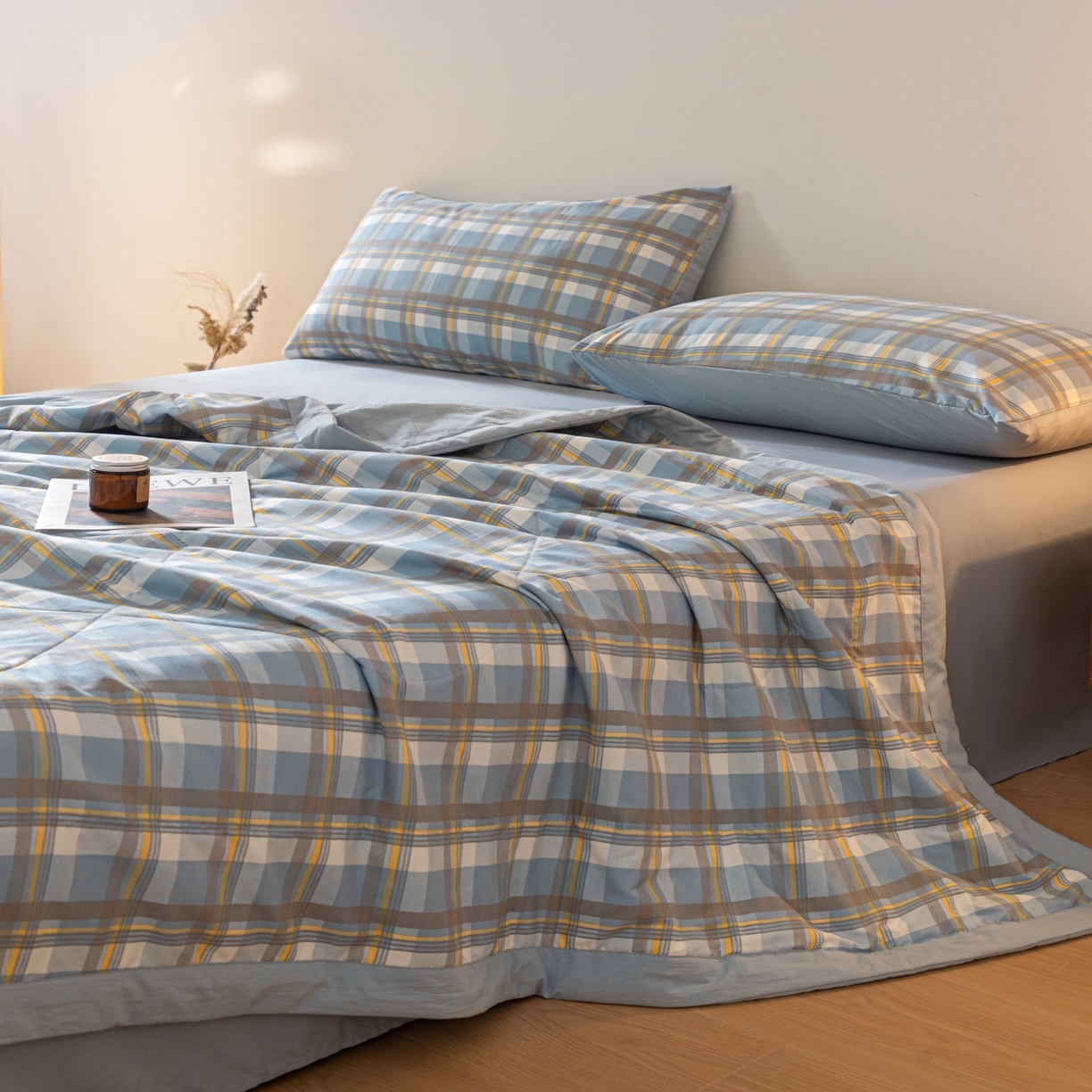 91家纺网 家纺一手货源 找家纺 寐眠 2026新款A类水洗棉棉花夏凉空调被 浅蓝芝士