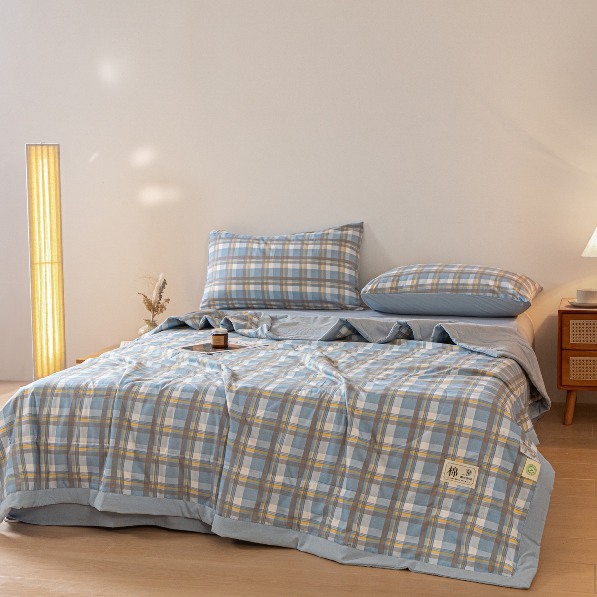 91家纺网 家纺一手货源 找家纺 寐眠 2026新款A类水洗棉棉花夏凉空调被 浅蓝芝士