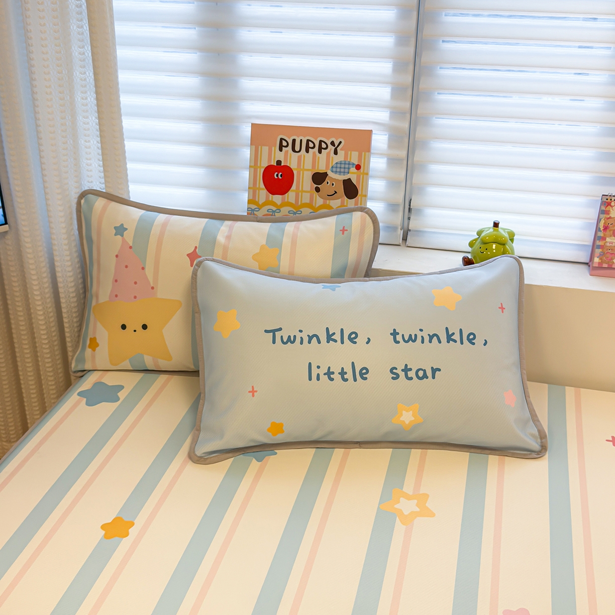 91家纺网 家纺一手货源 找家纺 懒猫家纺 2026新款大版卡通凉感冰丝床笠款凉席席子 床笠席-甜梦星愿