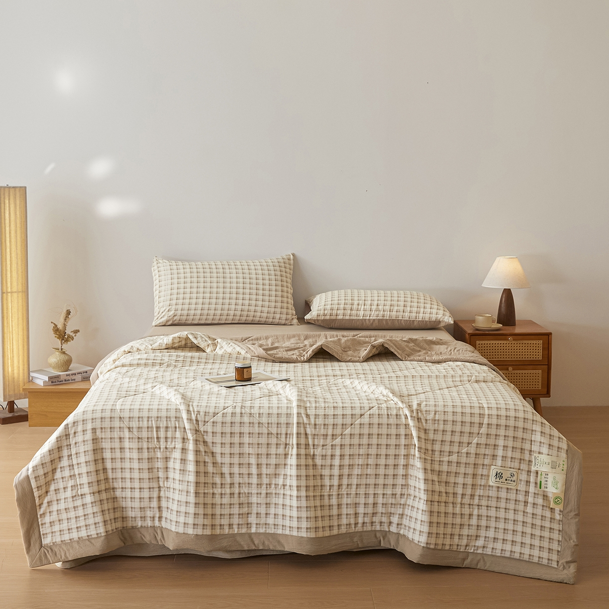 91家纺网 家纺一手货源 找家纺 寐眠 2026新款A类水洗棉棉花夏凉空调被 燕麦小方