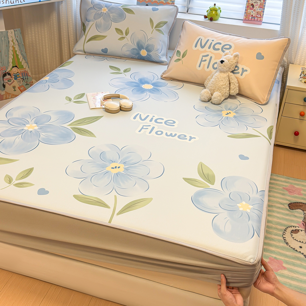 91家纺网 家纺一手货源 找家纺 （总）懒猫家纺 2026新款大版卡通凉感冰丝床笠款凉席席子