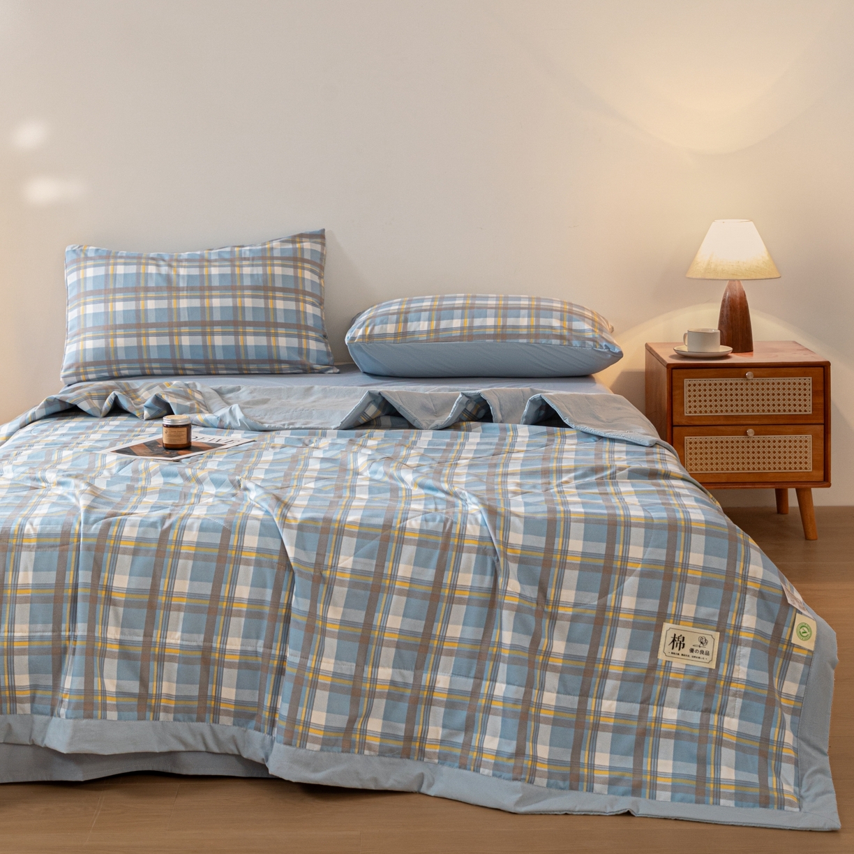 91家纺网 家纺一手货源 找家纺 寐眠 2026新款A类水洗棉棉花夏凉空调被 浅蓝芝士