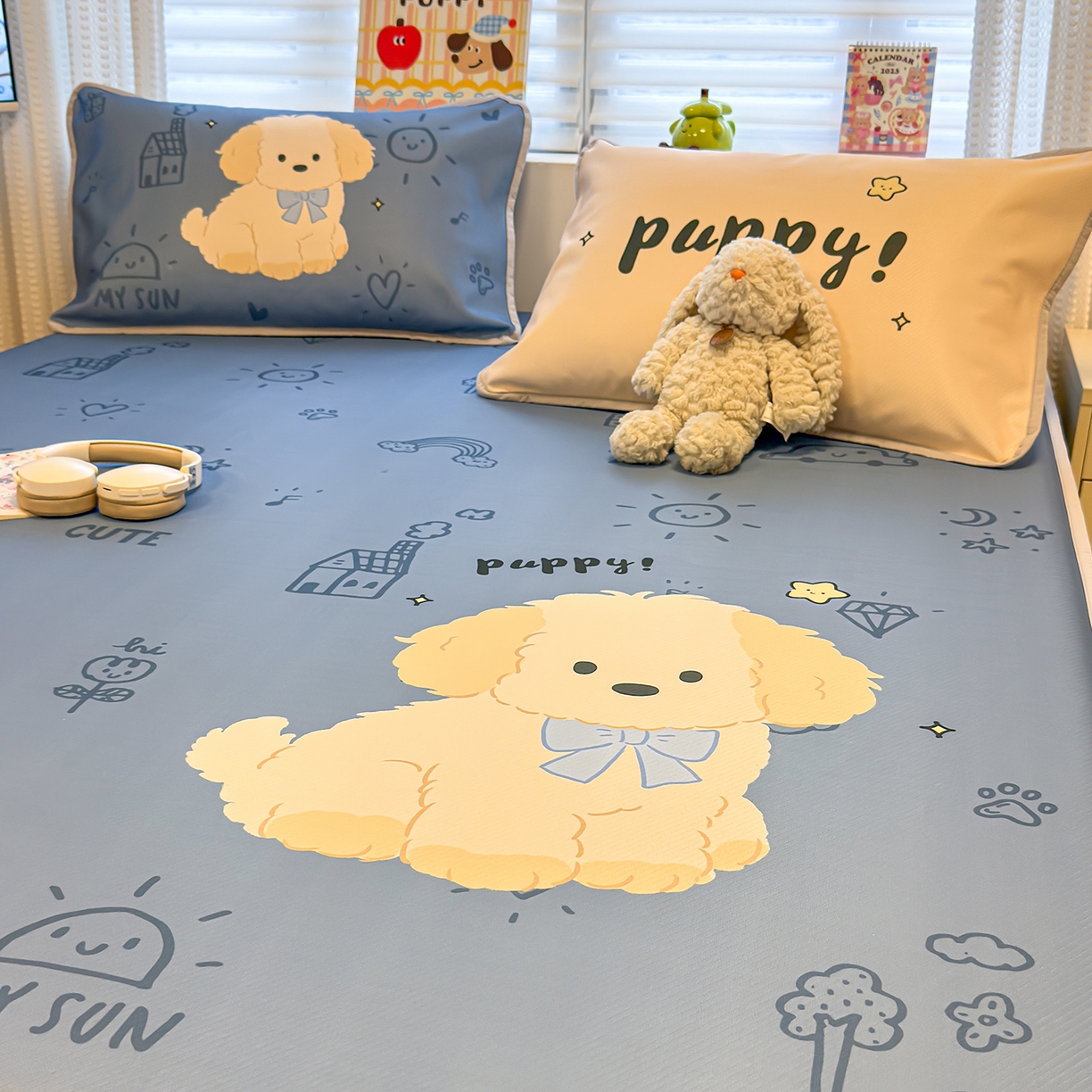 91家纺网 家纺一手货源 找家纺 懒猫家纺 2026新款大版卡通凉感冰丝床笠款凉席席子 床笠席-绅士狗狗