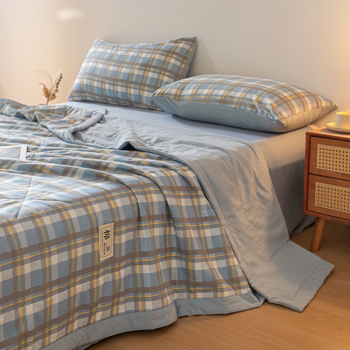 91家纺网 家纺一手货源 找家纺 寐眠 2026新款A类水洗棉棉花夏凉空调被 浅蓝芝士