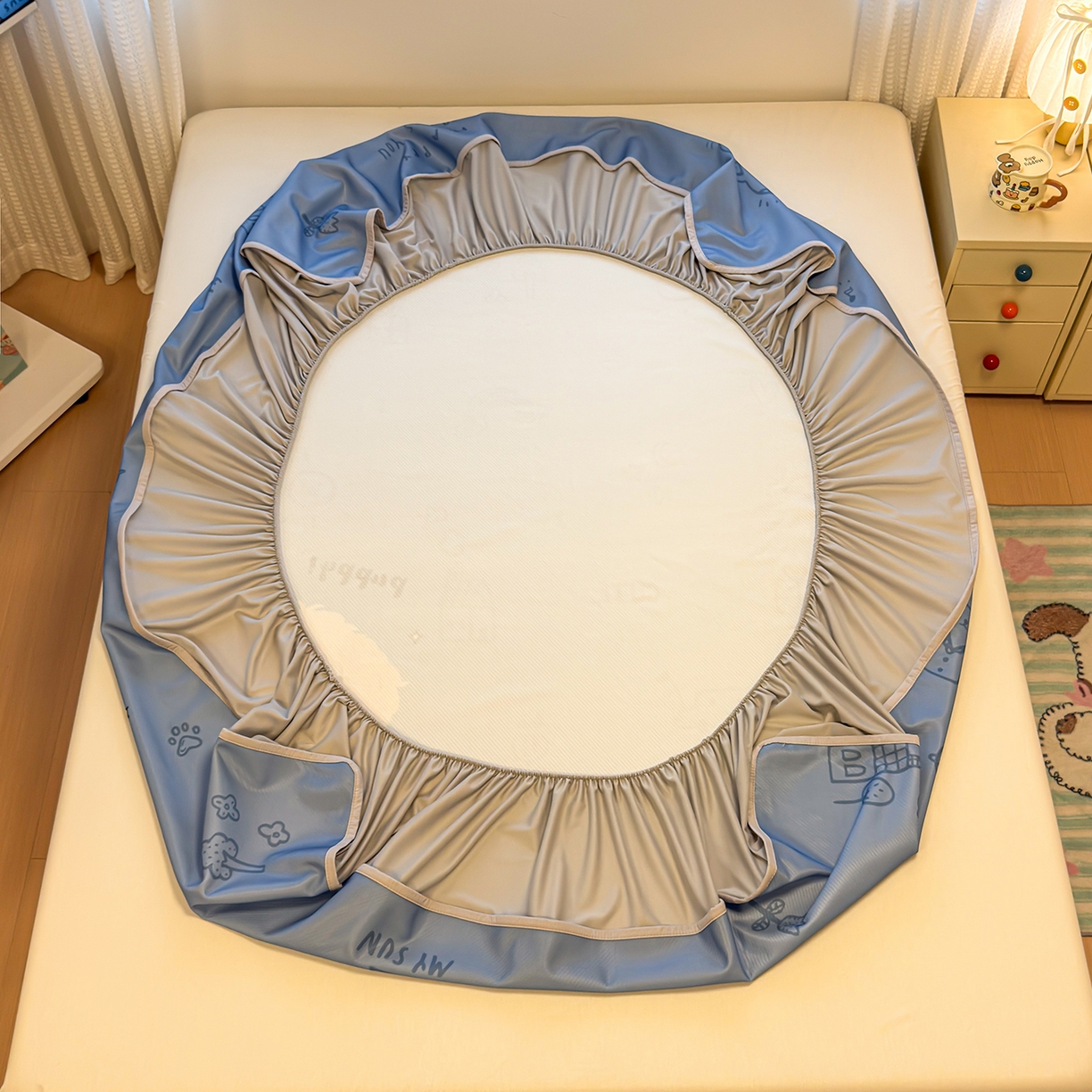 91家纺网 家纺一手货源 找家纺 懒猫家纺 2026新款大版卡通凉感冰丝床笠款凉席席子 床笠席-绅士狗狗