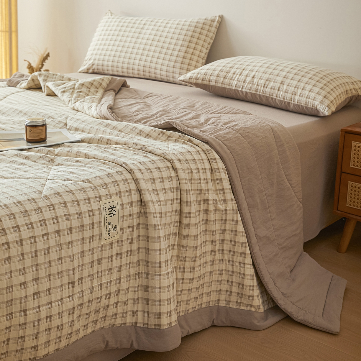 91家纺网 家纺一手货源 找家纺 寐眠 2026新款A类水洗棉棉花夏凉空调被 燕麦小方