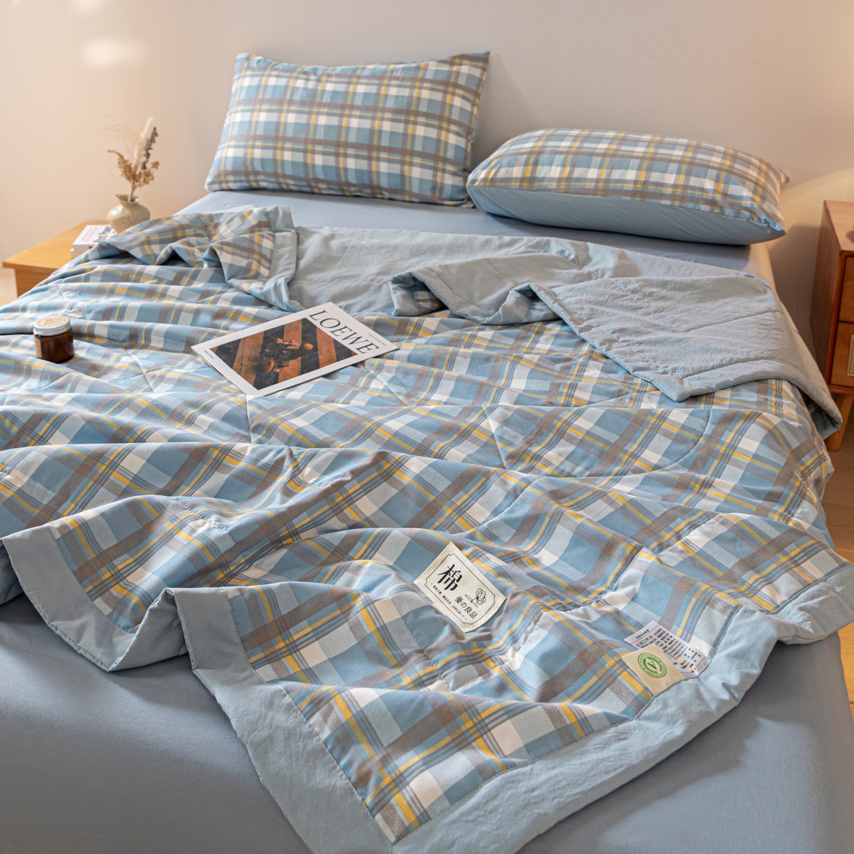 91家纺网 家纺一手货源 找家纺 寐眠 2026新款A类水洗棉棉花夏凉空调被 浅蓝芝士