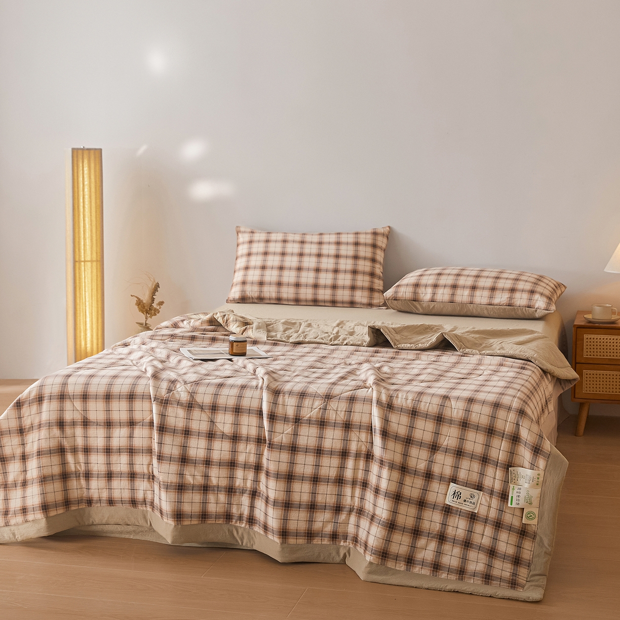 91家纺网 家纺一手货源 找家纺 寐眠 2026新款A类水洗棉棉花夏凉空调被 拿铁细格