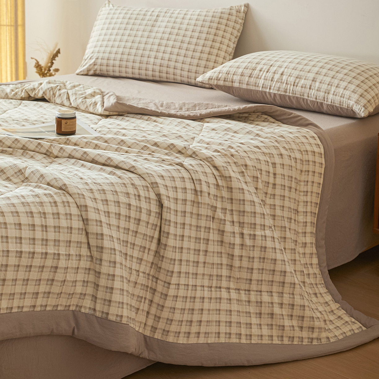 91家纺网 家纺一手货源 找家纺 寐眠 2026新款A类水洗棉棉花夏凉空调被 燕麦小方