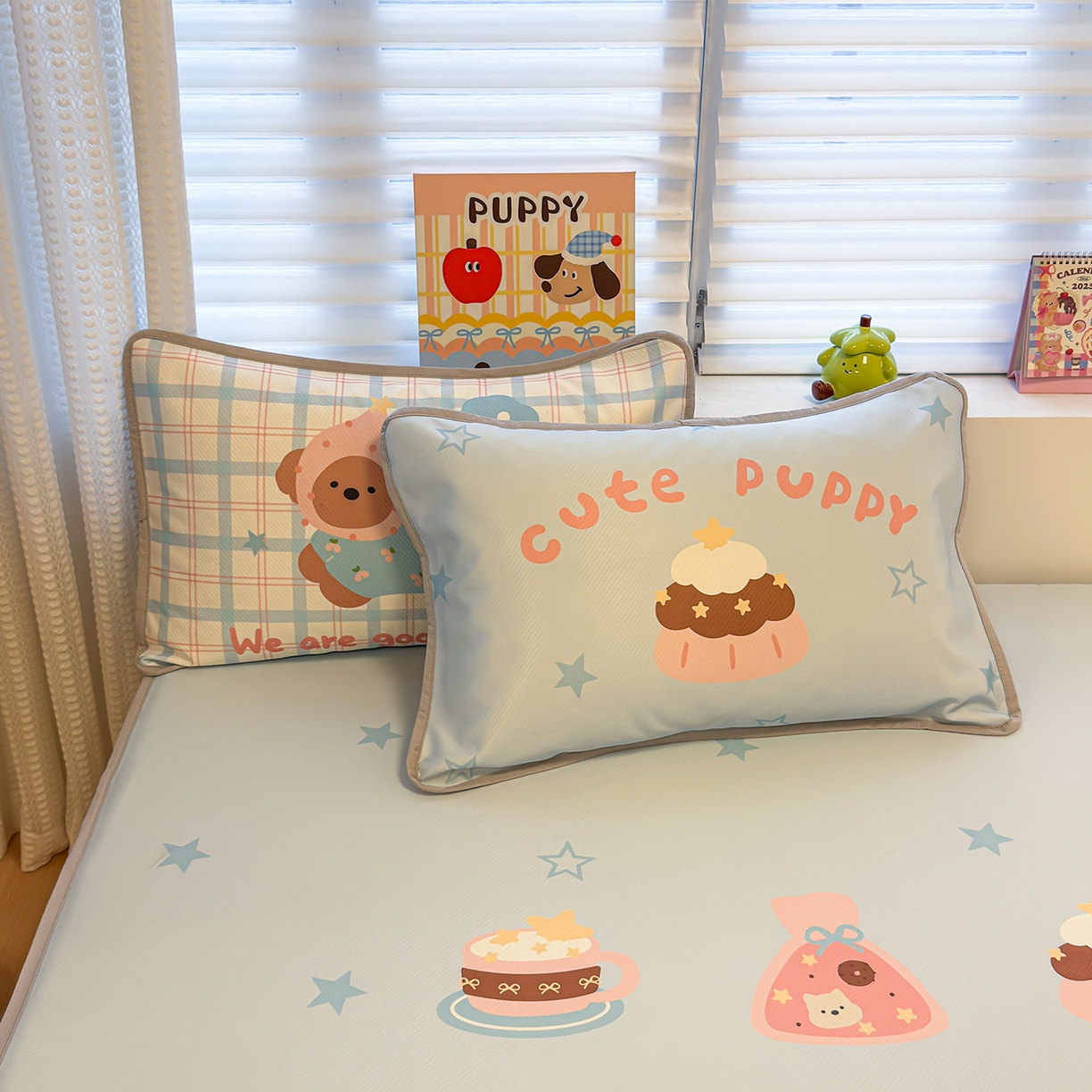 91家纺网 家纺一手货源 找家纺 懒猫家纺 2026新款大版卡通凉感冰丝床笠款凉席席子 床笠席-友趣小狗