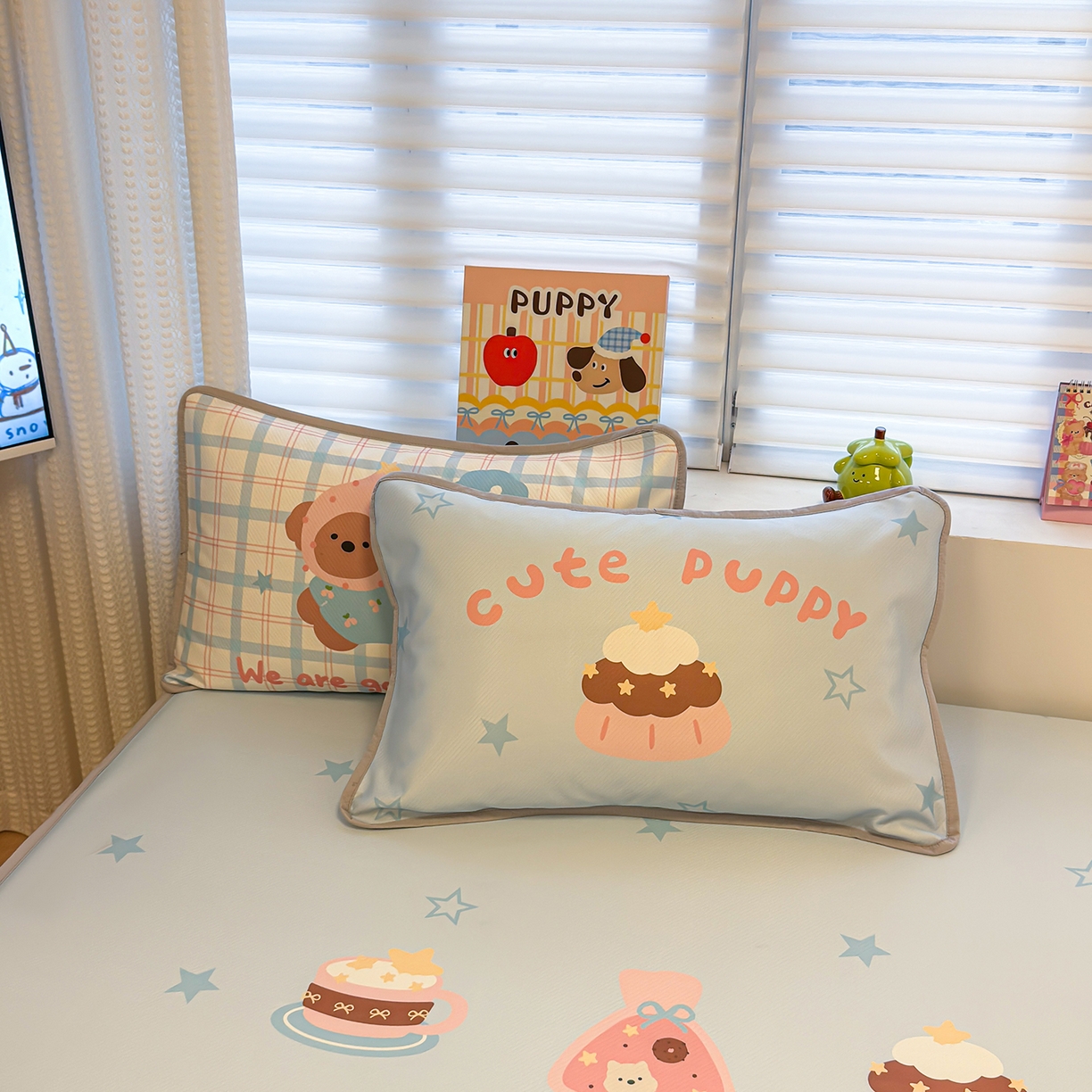 91家纺网 家纺一手货源 找家纺 懒猫家纺 2026新款大版卡通凉感冰丝床笠款凉席席子 床笠席-友趣小狗