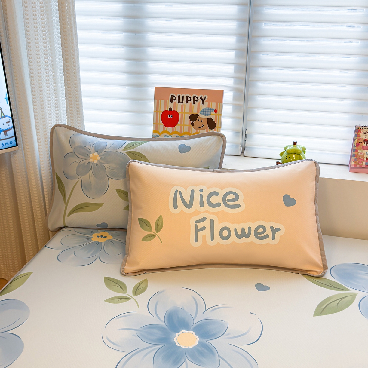 91家纺网 家纺一手货源 找家纺 懒猫家纺 2026新款大版卡通凉感冰丝床笠款凉席席子 床笠席-清欢小花