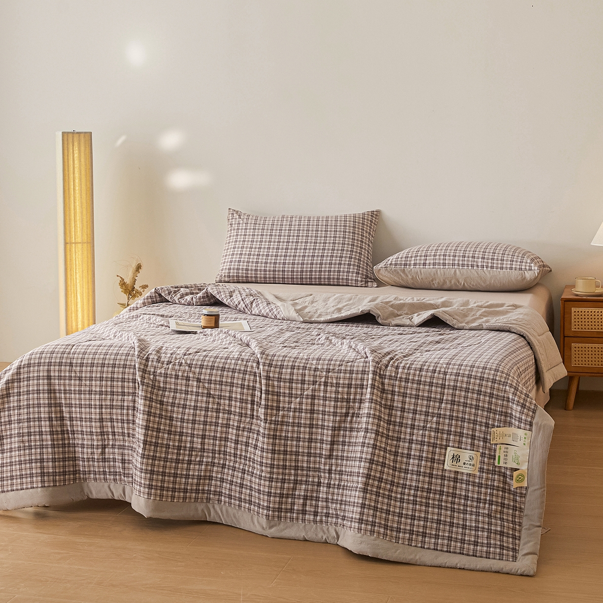 91家纺网 家纺一手货源 找家纺 寐眠 2026新款A类水洗棉棉花夏凉空调被 芋泥奶咖