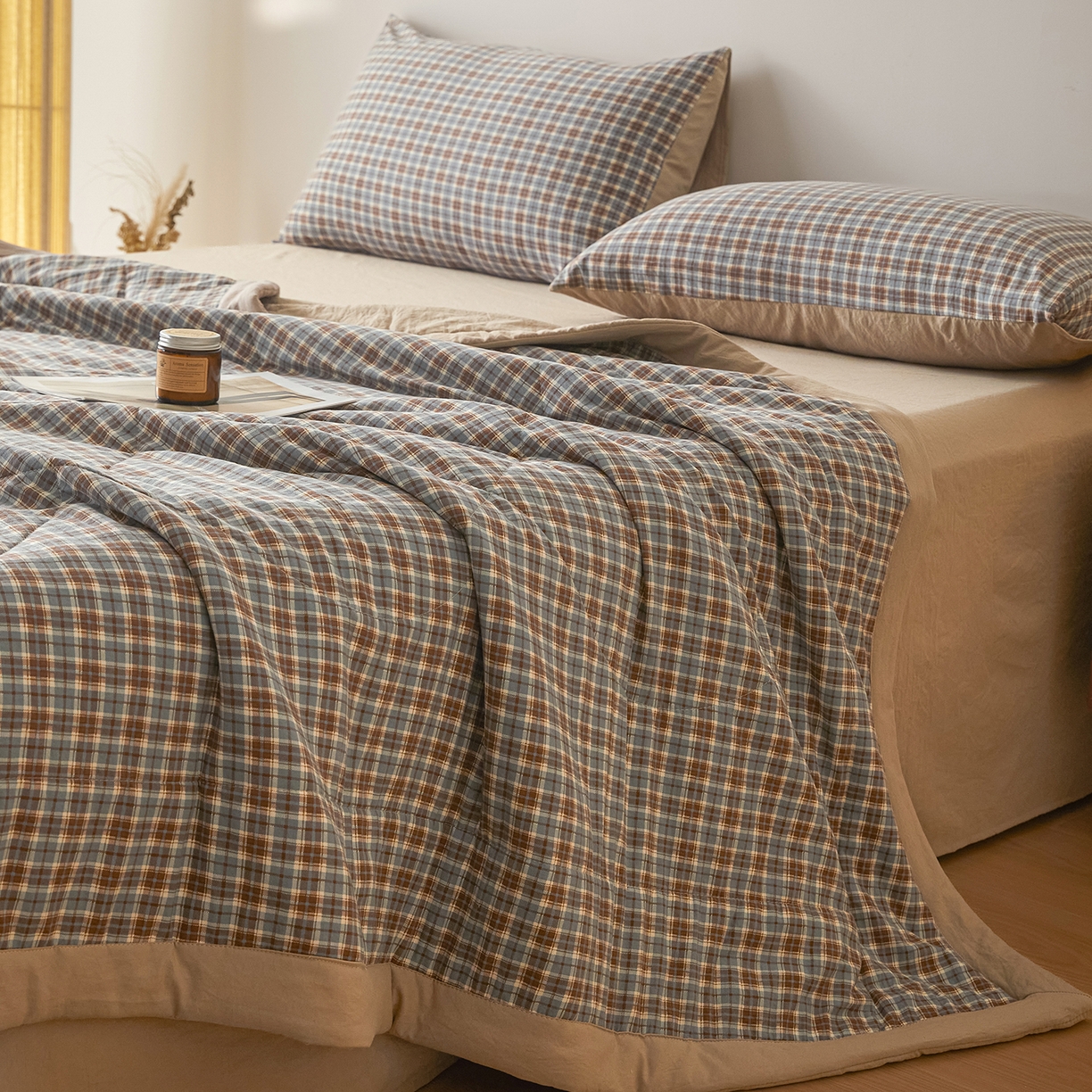 91家纺网 家纺一手货源 找家纺 寐眠 2026新款A类水洗棉棉花夏凉空调被 亚麻蓝调