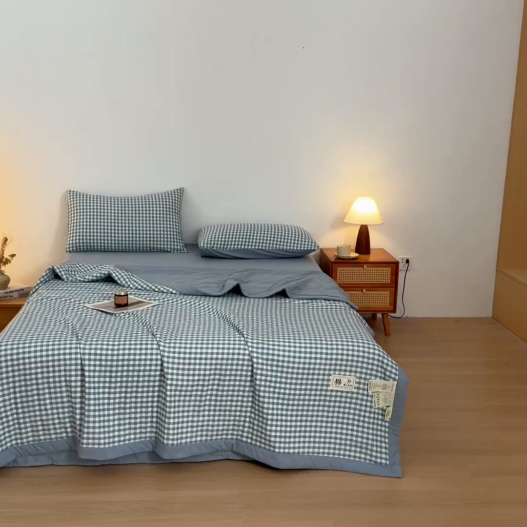 91家纺网 家纺一手货源 找家纺 寐眠 2026新款A类水洗棉棉花夏凉空调被 冰蓝小格