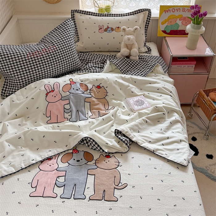 暖生活 2026新款工艺款全棉水洗棉夏被四件套夏凉被空调被 三伙伴