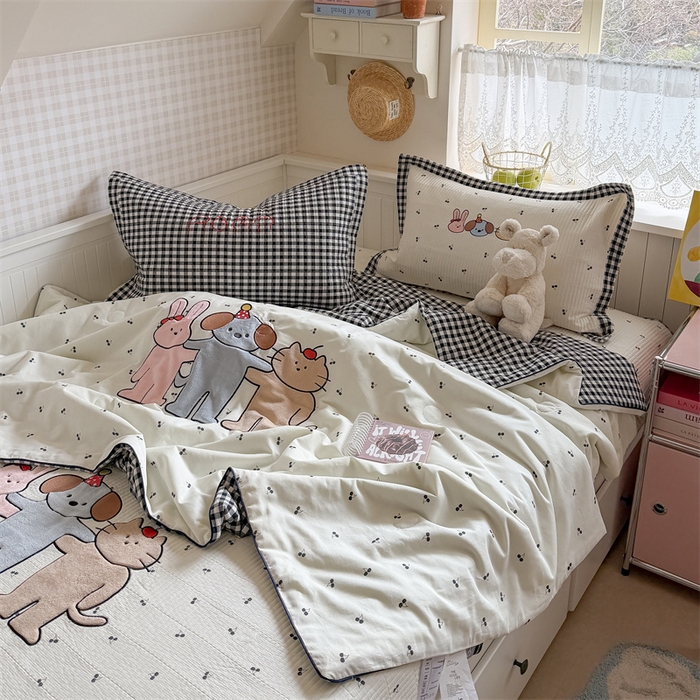 91家纺网 家纺一手货源 找家纺 暖生活 2026新款工艺款全棉水洗棉夏被四件套夏凉被空调被 三伙伴