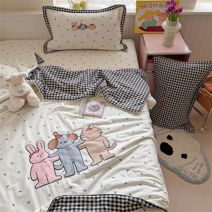 91家纺网 家纺一手货源 找家纺 暖生活 2026新款工艺款全棉水洗棉夏被四件套夏凉被空调被 三伙伴