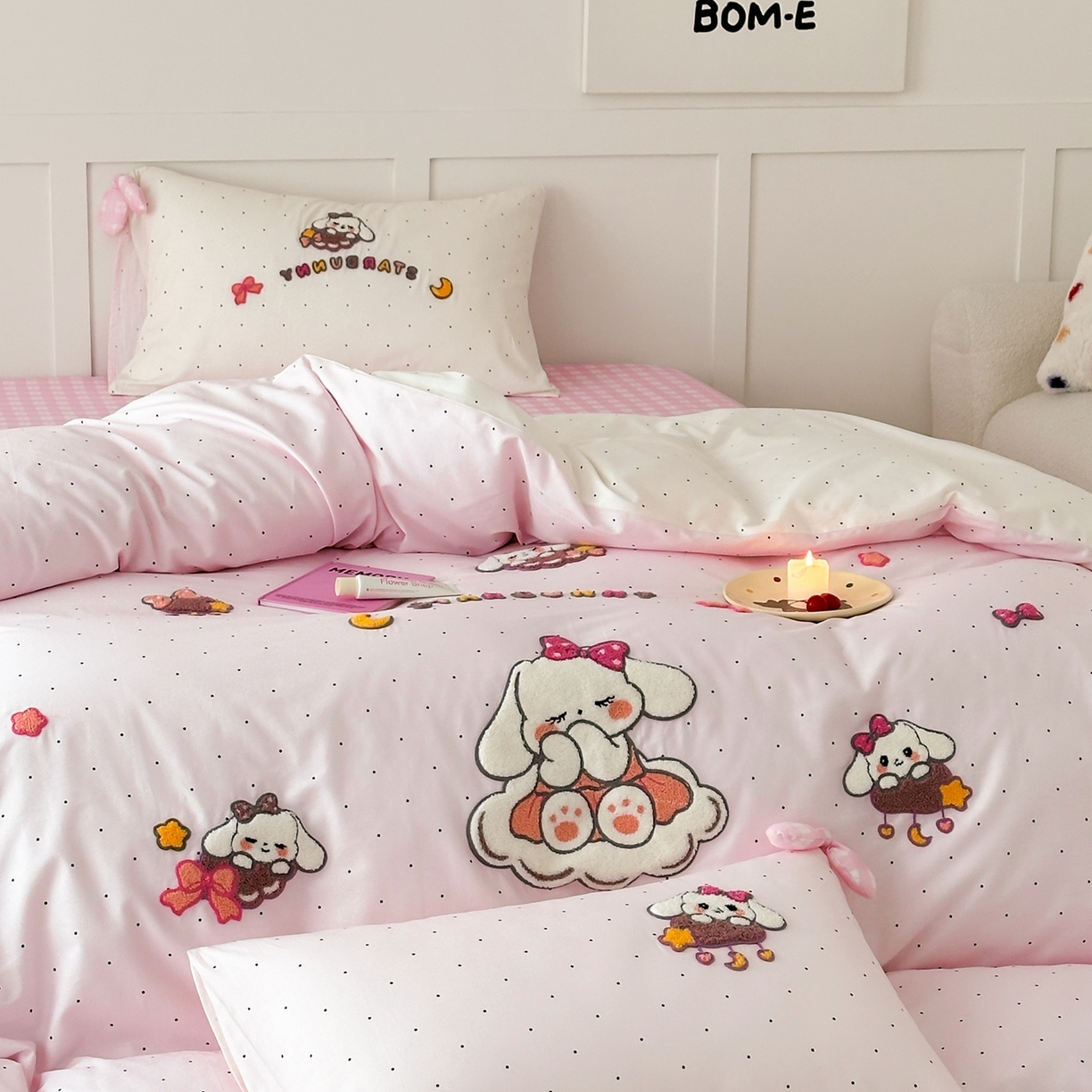 91家纺网 家纺一手货源 找家纺 懒猫家纺 2026新款【童趣系列】全棉纯棉印花刺绣套件【带礼盒】【带图片同款立体蝴蝶结】 兔宝云朵屋